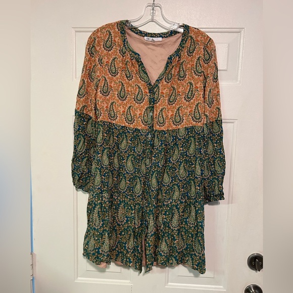 DR2 Daniel Rainn Women S Paisley Dress Boho Peasant Long Sleeve Dress - Picture 2 of 6